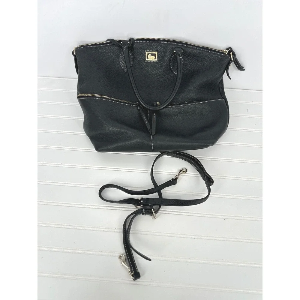 Dooney & Bourke Satchel‎ Bag Purse Black Leather Pebbled Zip Pocket Classic Tote